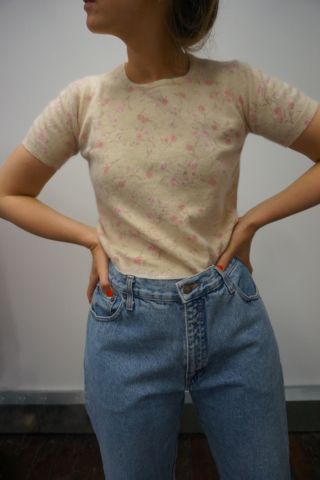 Floral print vintage short sleeve jumper Size 8