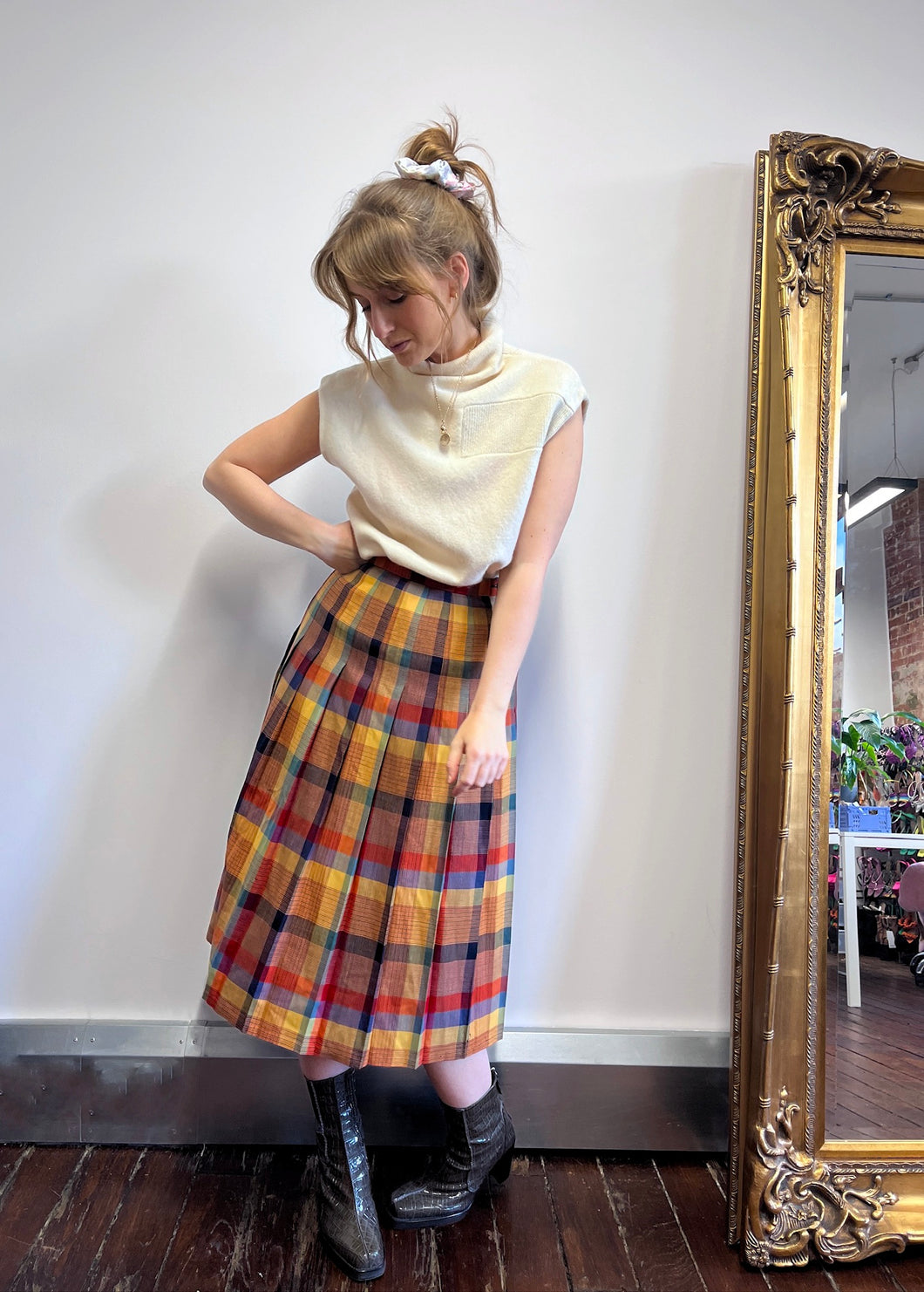Autumnal tone plaid skirt Size